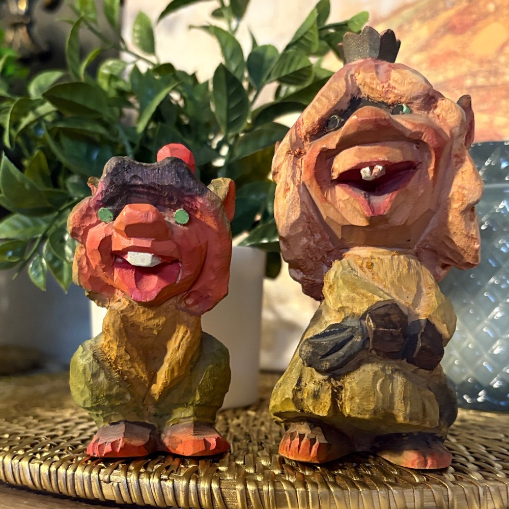💎SUPER-RARE💎Vintage (60’s) Hand Carved Norwegian Troll Figures